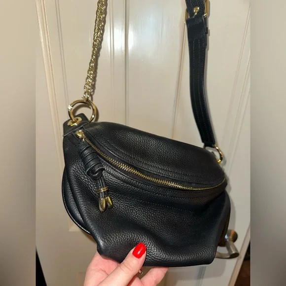 Black Genuine Leather Belt Sling Bag - Picture 2 of 5